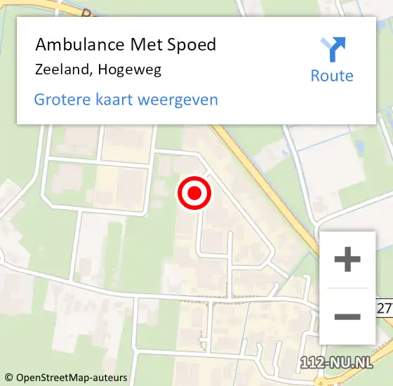 Locatie op kaart van de 112 melding: Ambulance Met Spoed Naar Zeeland, Hogeweg op 29 oktober 2016 16:43