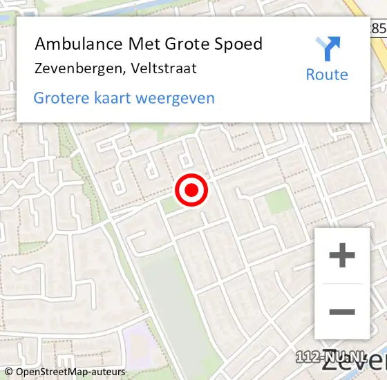 Locatie op kaart van de 112 melding: Ambulance Met Grote Spoed Naar Zevenbergen, Veltstraat op 29 oktober 2016 17:16