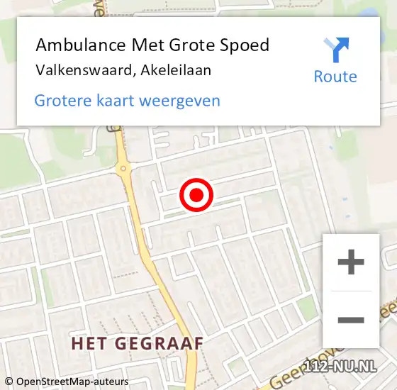 Locatie op kaart van de 112 melding: Ambulance Met Grote Spoed Naar Valkenswaard, Akeleilaan op 29 oktober 2016 17:22