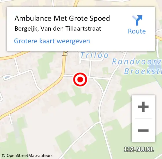 Locatie op kaart van de 112 melding: Ambulance Met Grote Spoed Naar Bergeijk, Van den Tillaartstraat op 29 oktober 2016 18:47