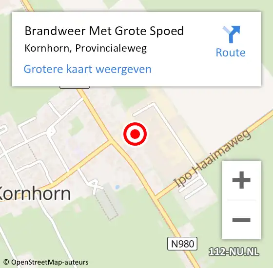 Locatie op kaart van de 112 melding: Brandweer Met Grote Spoed Naar Kornhorn, Provincialeweg op 29 oktober 2016 19:03