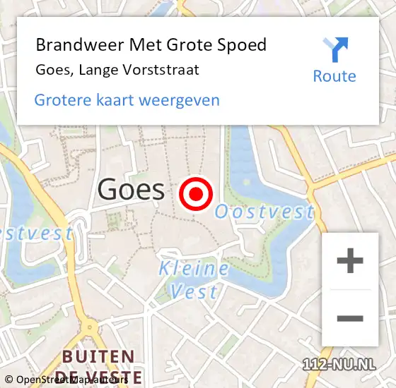 Locatie op kaart van de 112 melding: Brandweer Met Grote Spoed Naar Goes, Lange Vorststraat op 29 oktober 2016 19:34