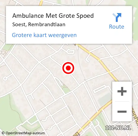 Locatie op kaart van de 112 melding: Ambulance Met Grote Spoed Naar Soest, Rembrandtlaan op 29 oktober 2016 20:09