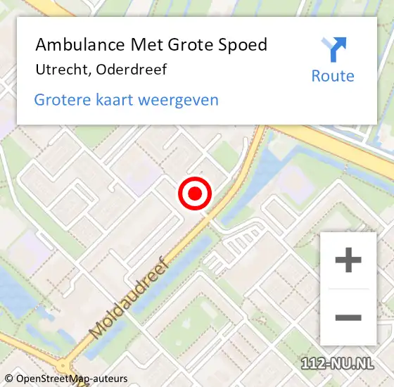 Locatie op kaart van de 112 melding: Ambulance Met Grote Spoed Naar Utrecht, Oderdreef op 29 oktober 2016 21:06