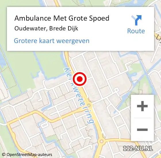 Locatie op kaart van de 112 melding: Ambulance Met Grote Spoed Naar Oudewater, Brede Dijk op 29 oktober 2016 21:12