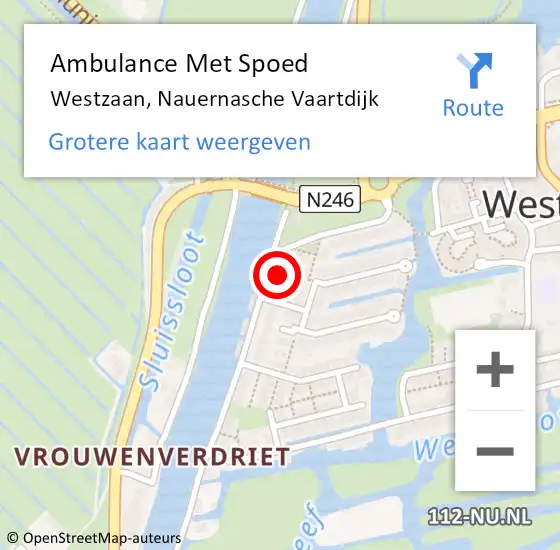 Locatie op kaart van de 112 melding: Ambulance Met Spoed Naar Westzaan, Nauernasche Vaartdijk op 30 oktober 2016 01:00