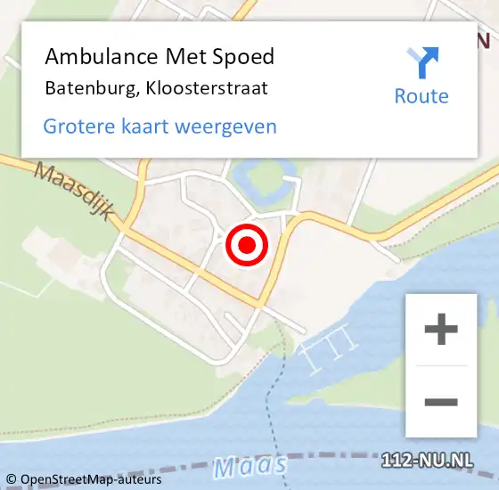 Locatie op kaart van de 112 melding: Ambulance Met Spoed Naar Batenburg, Kloosterstraat op 17 september 2013 20:19