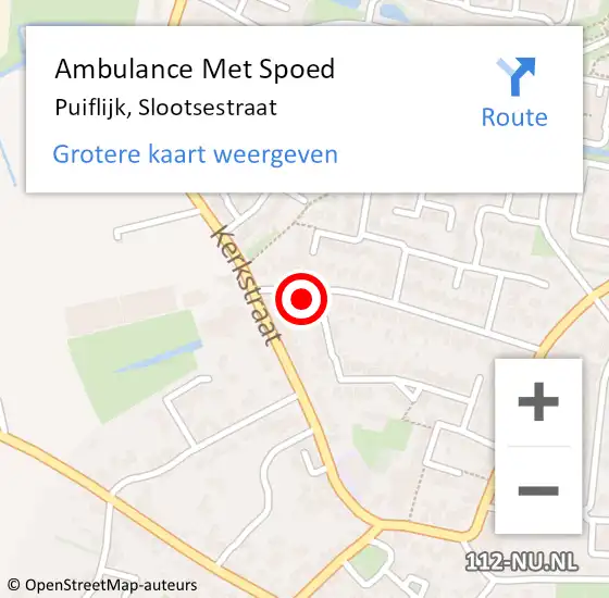 Locatie op kaart van de 112 melding: Ambulance Met Spoed Naar Puiflijk, Slootsestraat op 30 oktober 2016 01:49