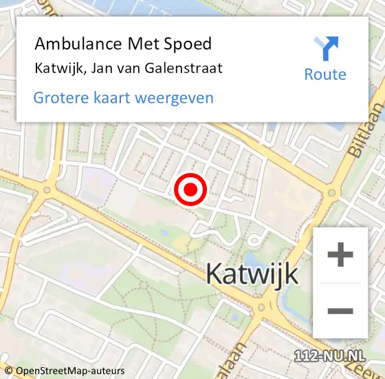 Locatie op kaart van de 112 melding: Ambulance Met Spoed Naar Katwijk, Jan van Galenstraat op 30 oktober 2016 02:11