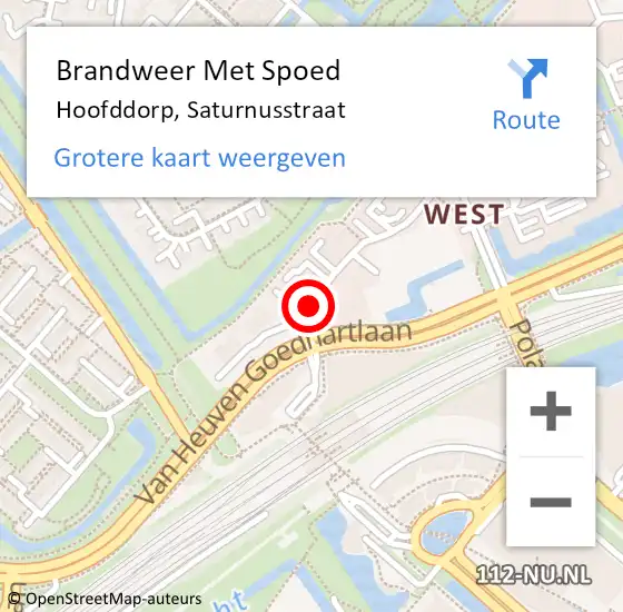Locatie op kaart van de 112 melding: Brandweer Met Spoed Naar Hoofddorp, Saturnusstraat op 30 oktober 2016 02:16