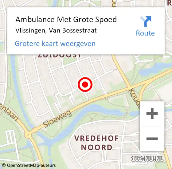 Locatie op kaart van de 112 melding: Ambulance Met Grote Spoed Naar Vlissingen, Van Bossestraat op 30 oktober 2016 04:50