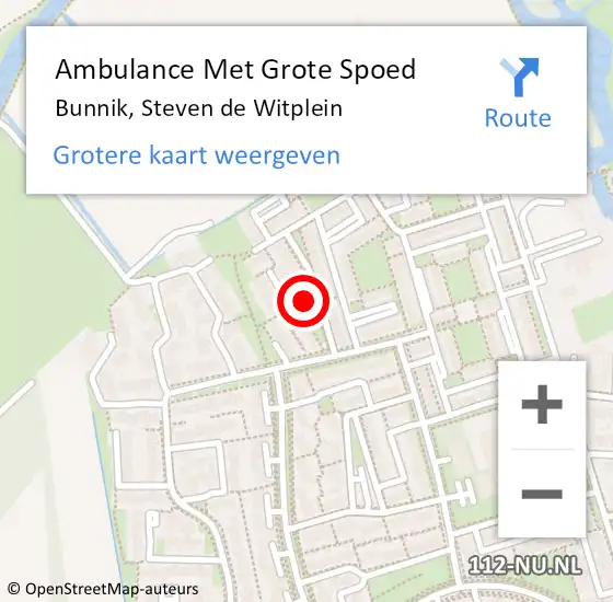 Locatie op kaart van de 112 melding: Ambulance Met Grote Spoed Naar Bunnik, Steven de Witplein op 30 oktober 2016 07:59