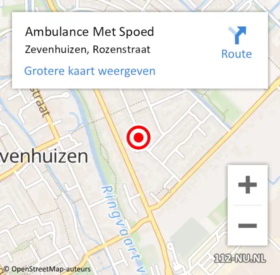 Locatie op kaart van de 112 melding: Ambulance Met Spoed Naar Zevenhuizen, Rozenstraat op 30 oktober 2016 08:37