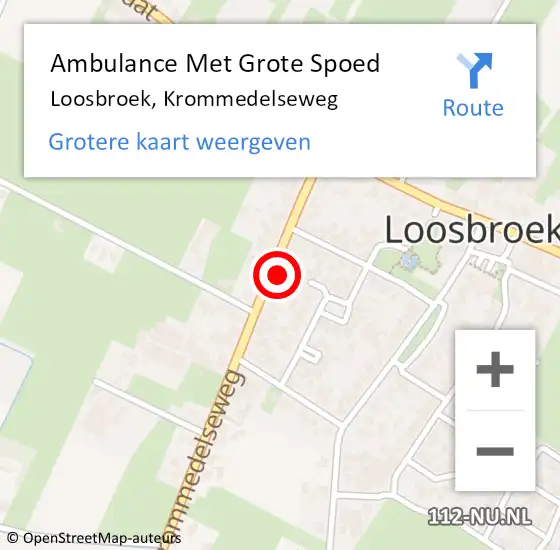 Locatie op kaart van de 112 melding: Ambulance Met Grote Spoed Naar Loosbroek, Krommedelseweg op 30 oktober 2016 08:57