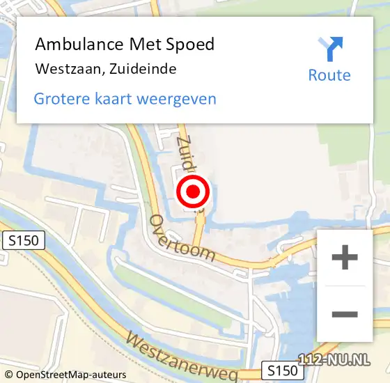 Locatie op kaart van de 112 melding: Ambulance Met Spoed Naar Westzaan, Zuideinde op 30 oktober 2016 09:41