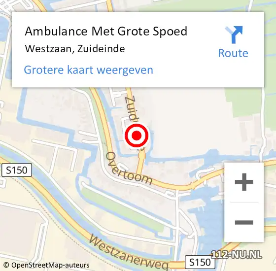 Locatie op kaart van de 112 melding: Ambulance Met Grote Spoed Naar Westzaan, Zuideinde op 30 oktober 2016 09:44