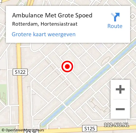 Locatie op kaart van de 112 melding: Ambulance Met Grote Spoed Naar Rotterdam, Hortensiastraat op 30 oktober 2016 10:04