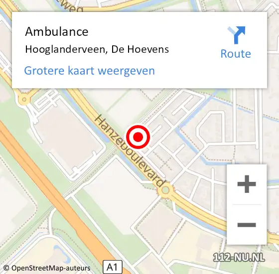 Locatie op kaart van de 112 melding: Ambulance Hooglanderveen, De Hoevens op 30 oktober 2016 10:05