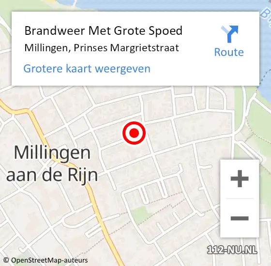 Locatie op kaart van de 112 melding: Brandweer Met Grote Spoed Naar Millingen, Prinses Margrietstraat op 30 oktober 2016 11:14