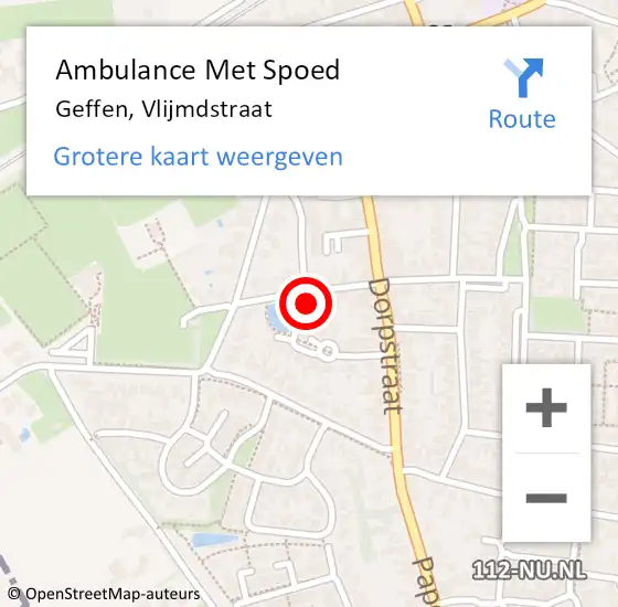 Locatie op kaart van de 112 melding: Ambulance Met Spoed Naar Geffen, Vlijmdstraat op 30 oktober 2016 12:11