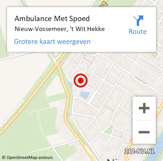 Locatie op kaart van de 112 melding: Ambulance Met Spoed Naar Nieuw-Vossemeer, 't Wit Hekke op 30 oktober 2016 12:29