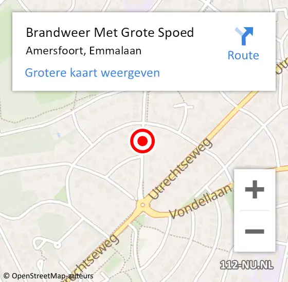 Locatie op kaart van de 112 melding: Brandweer Met Grote Spoed Naar Amersfoort, Emmalaan op 30 oktober 2016 12:42