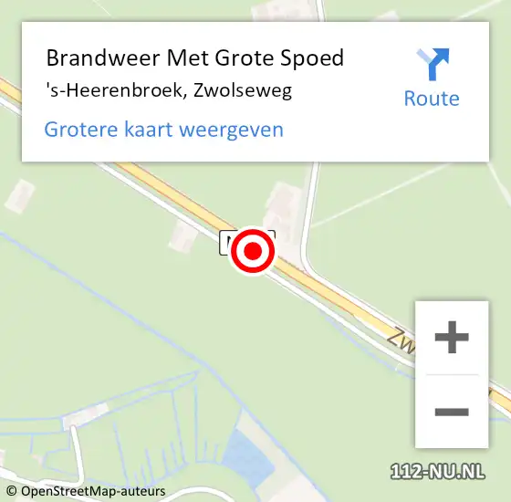 Locatie op kaart van de 112 melding: Brandweer Met Grote Spoed Naar 's-Heerenbroek, Zwolseweg op 30 oktober 2016 13:30