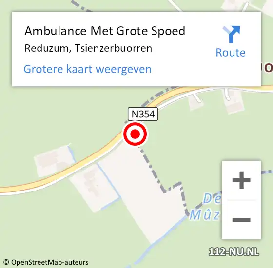 Locatie op kaart van de 112 melding: Ambulance Met Grote Spoed Naar Reduzum, Tsienzerbuorren op 30 oktober 2016 15:39