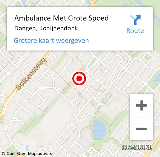 Locatie op kaart van de 112 melding: Ambulance Met Grote Spoed Naar Dongen, Konijnendonk op 30 oktober 2016 16:00