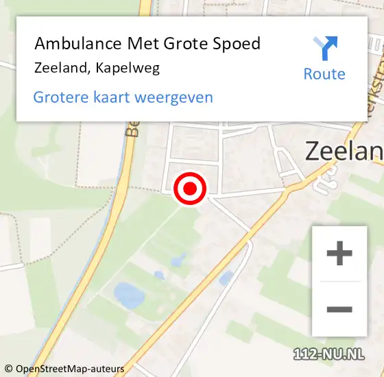 Locatie op kaart van de 112 melding: Ambulance Met Grote Spoed Naar Zeeland, Kapelweg op 30 oktober 2016 17:18