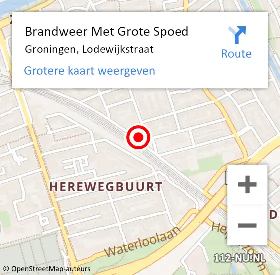 Locatie op kaart van de 112 melding: Brandweer Met Grote Spoed Naar Groningen, Lodewijkstraat op 30 oktober 2016 18:48