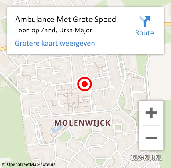 Locatie op kaart van de 112 melding: Ambulance Met Grote Spoed Naar Loon op Zand, Ursa Major op 30 oktober 2016 18:50