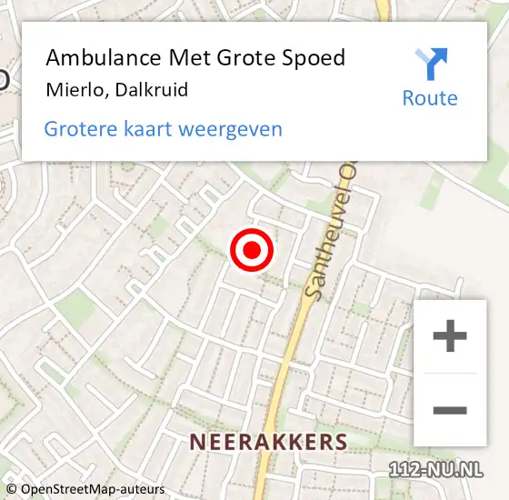 Locatie op kaart van de 112 melding: Ambulance Met Grote Spoed Naar Mierlo, Dalkruid op 30 oktober 2016 19:15