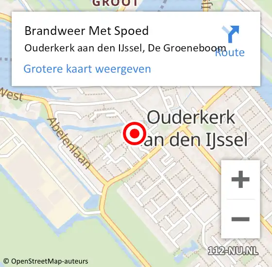 Locatie op kaart van de 112 melding: Brandweer Met Spoed Naar Ouderkerk aan den IJssel, De Groeneboom op 30 oktober 2016 19:19