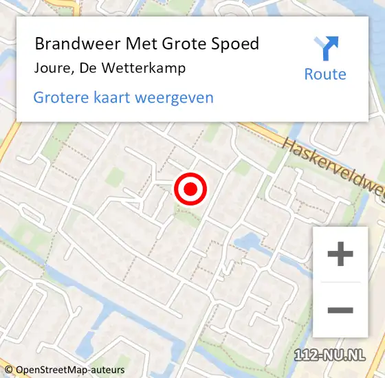 Locatie op kaart van de 112 melding: Brandweer Met Grote Spoed Naar Joure, De Wetterkamp op 30 oktober 2016 20:14