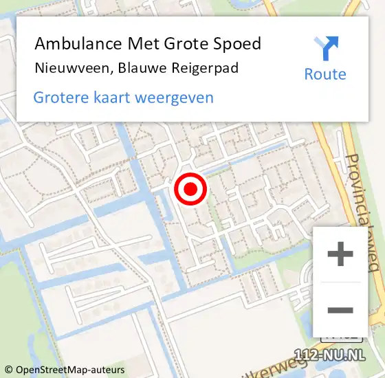 Locatie op kaart van de 112 melding: Ambulance Met Grote Spoed Naar Nieuwveen, Blauwe Reigerpad op 30 oktober 2016 20:47