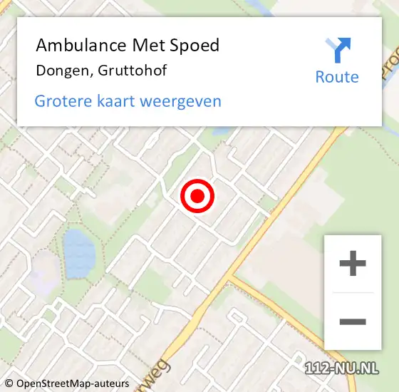 Locatie op kaart van de 112 melding: Ambulance Met Spoed Naar Dongen, Gruttohof op 30 oktober 2016 21:18