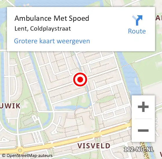 Locatie op kaart van de 112 melding: Ambulance Met Spoed Naar Lent, Coldplaystraat op 30 oktober 2016 22:53