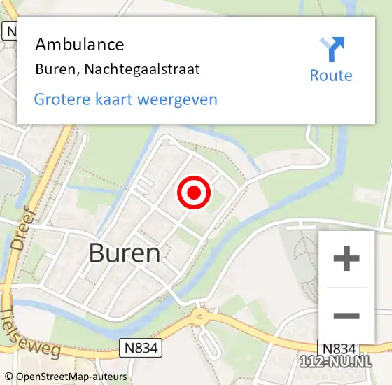 Locatie op kaart van de 112 melding: Ambulance Buren, Nachtegaalstraat op 31 oktober 2016 01:12