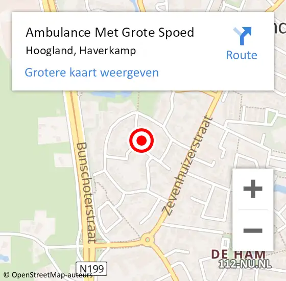 Locatie op kaart van de 112 melding: Ambulance Met Grote Spoed Naar Hoogland, Haverkamp op 31 oktober 2016 01:52