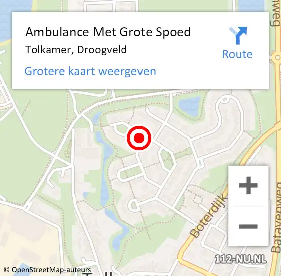 Locatie op kaart van de 112 melding: Ambulance Met Grote Spoed Naar Tolkamer, Droogveld op 31 oktober 2016 03:01