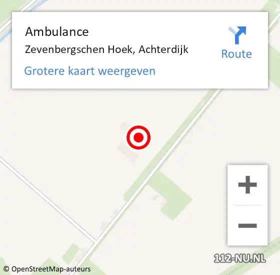 Locatie op kaart van de 112 melding: Ambulance Zevenbergschen Hoek, Achterdijk op 31 oktober 2016 04:09