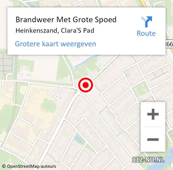 Locatie op kaart van de 112 melding: Brandweer Met Grote Spoed Naar Heinkenszand, Clara'S Pad op 31 oktober 2016 05:12