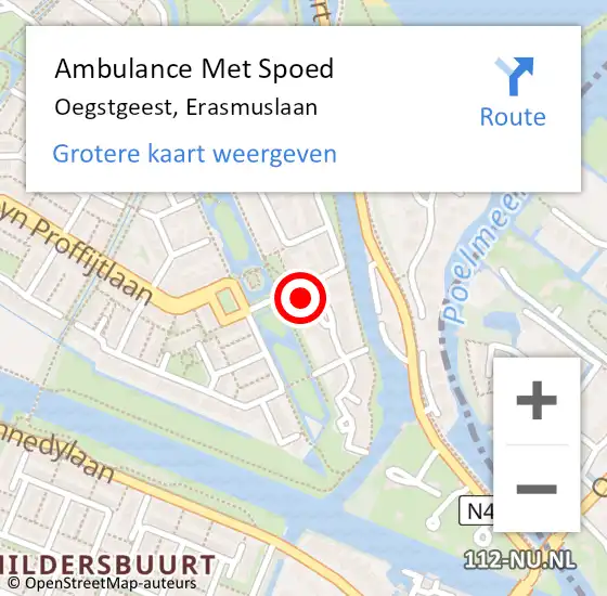 Locatie op kaart van de 112 melding: Ambulance Met Spoed Naar Oegstgeest, Erasmuslaan op 31 oktober 2016 07:51