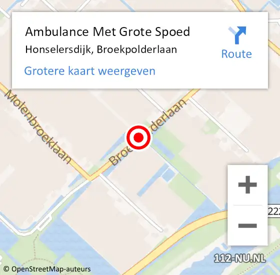 Locatie op kaart van de 112 melding: Ambulance Met Grote Spoed Naar Honselersdijk, Broekpolderlaan op 31 oktober 2016 08:57