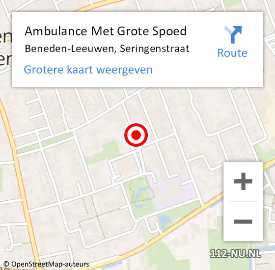 Locatie op kaart van de 112 melding: Ambulance Met Grote Spoed Naar Beneden-Leeuwen, Seringenstraat op 31 oktober 2016 10:36