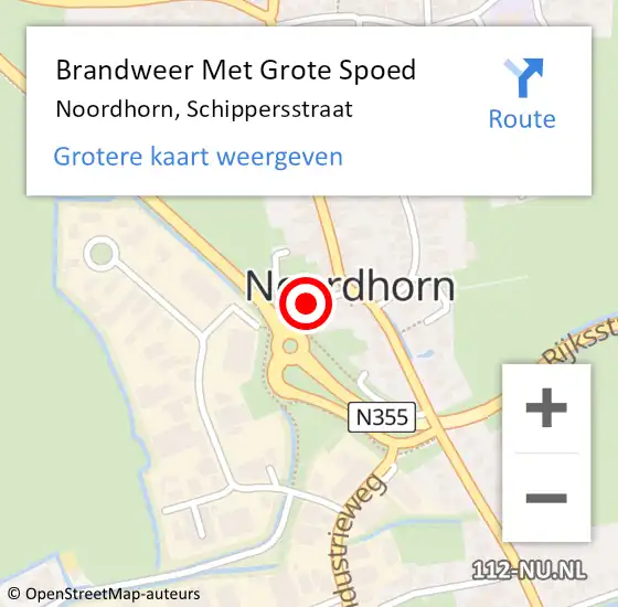 Locatie op kaart van de 112 melding: Brandweer Met Grote Spoed Naar Noordhorn, Schippersstraat op 31 oktober 2016 11:23