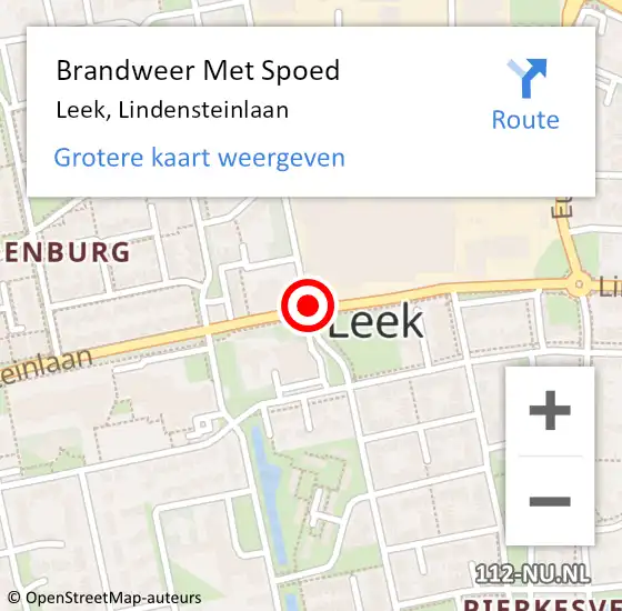 Locatie op kaart van de 112 melding: Brandweer Met Spoed Naar Leek, Lindensteinlaan op 31 december 2013 18:51