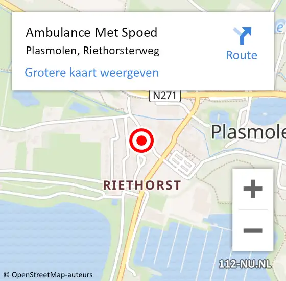 Locatie op kaart van de 112 melding: Ambulance Met Spoed Naar Plasmolen, Riethorsterweg op 31 oktober 2016 12:05