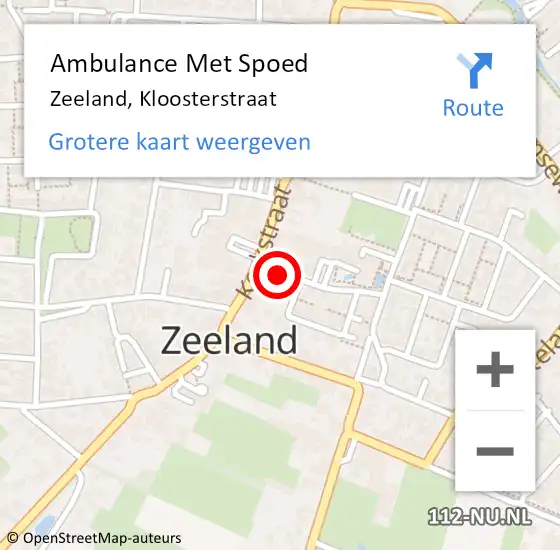 Locatie op kaart van de 112 melding: Ambulance Met Spoed Naar Zeeland, Kloosterstraat op 31 oktober 2016 13:17